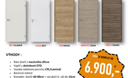 Akční cena na dveřní komplety CPL lamino